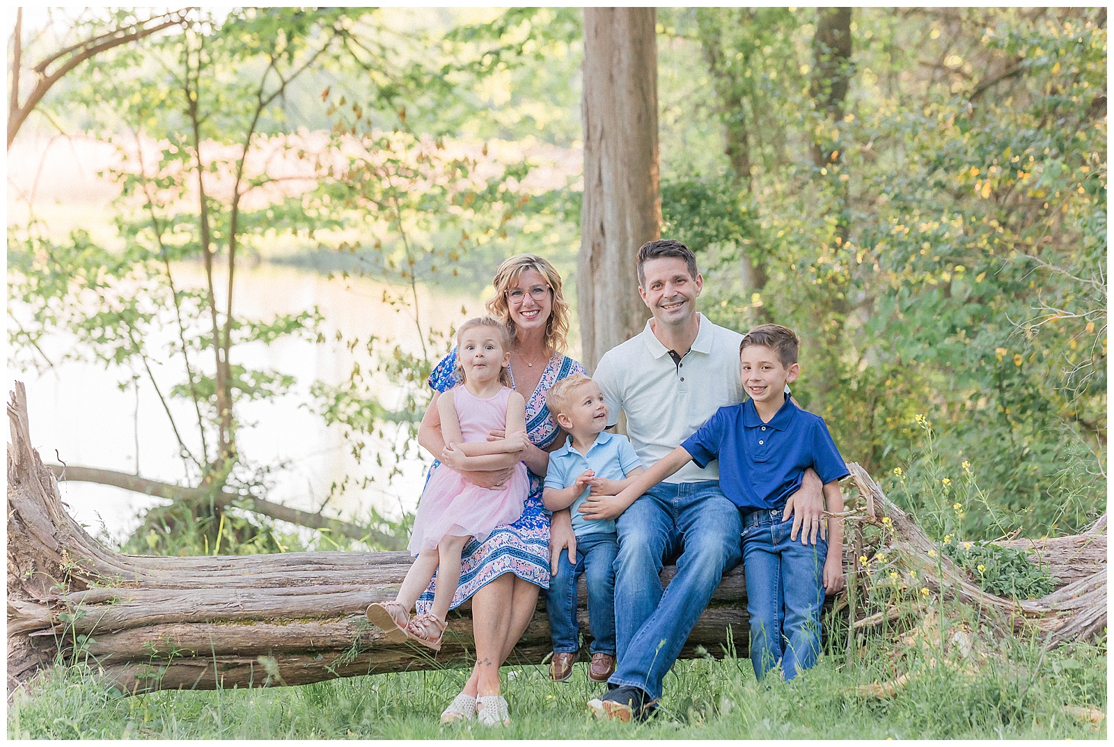 Oliphant family portrait on a down tree in Townsend, Delaware by Delaware family photographer Christopher Ginn Photogrpahy.