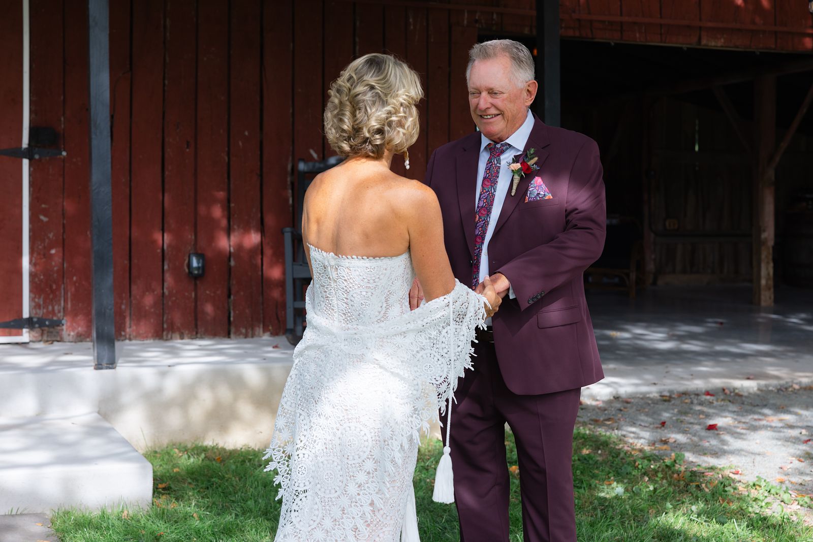 Brian turning around to see Shannon for the first time at the corn crib