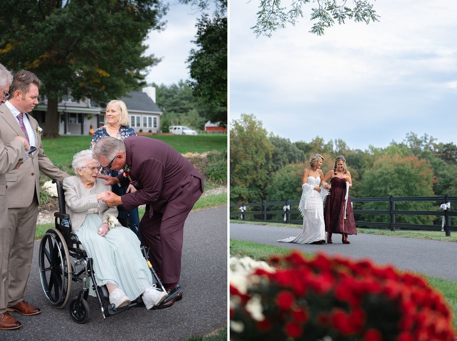 Brian kissing his 99 year old mother Helen before the ceremony, and Shannon walking with her sister to the aisle