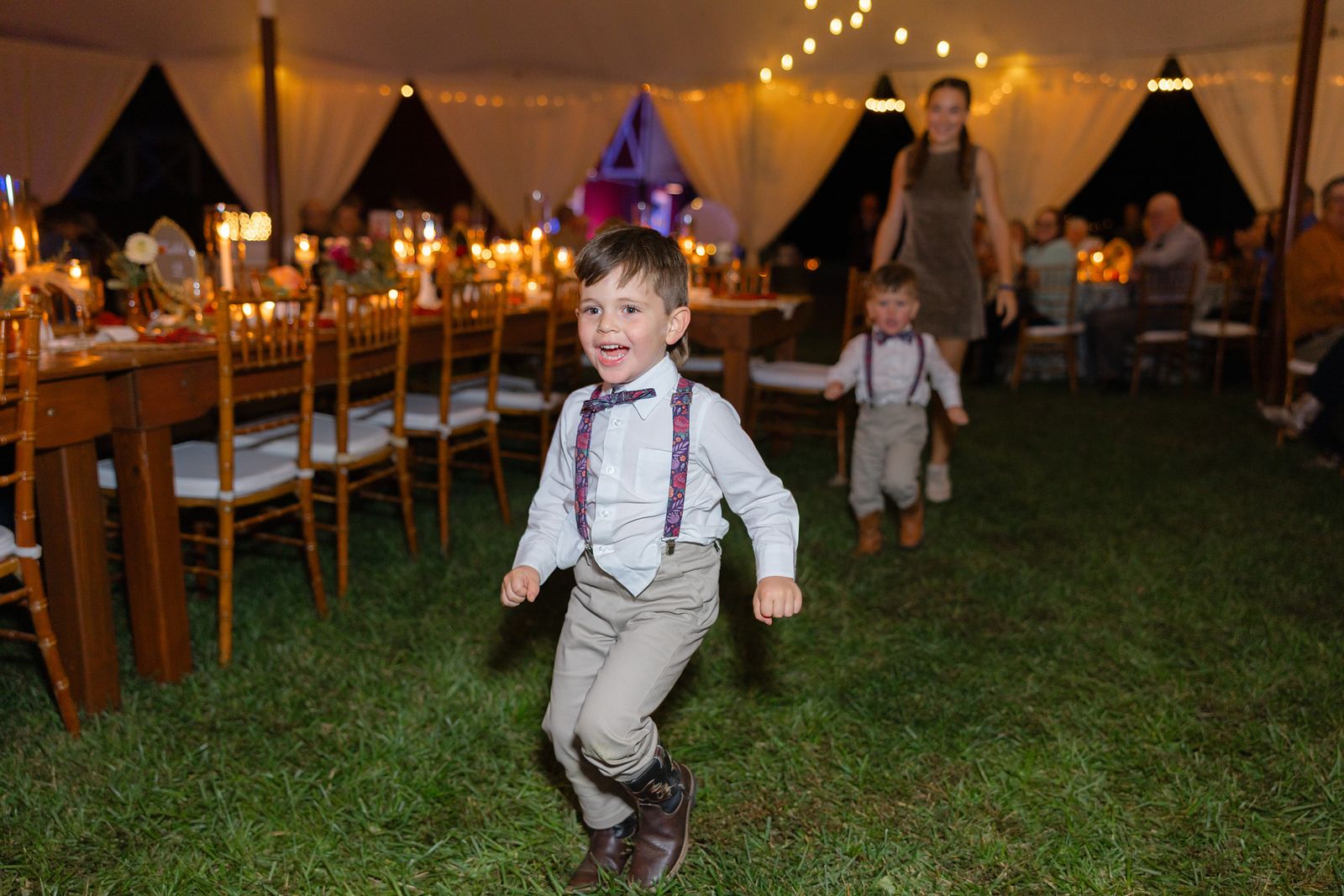 One of the grandsons dancing in the tent