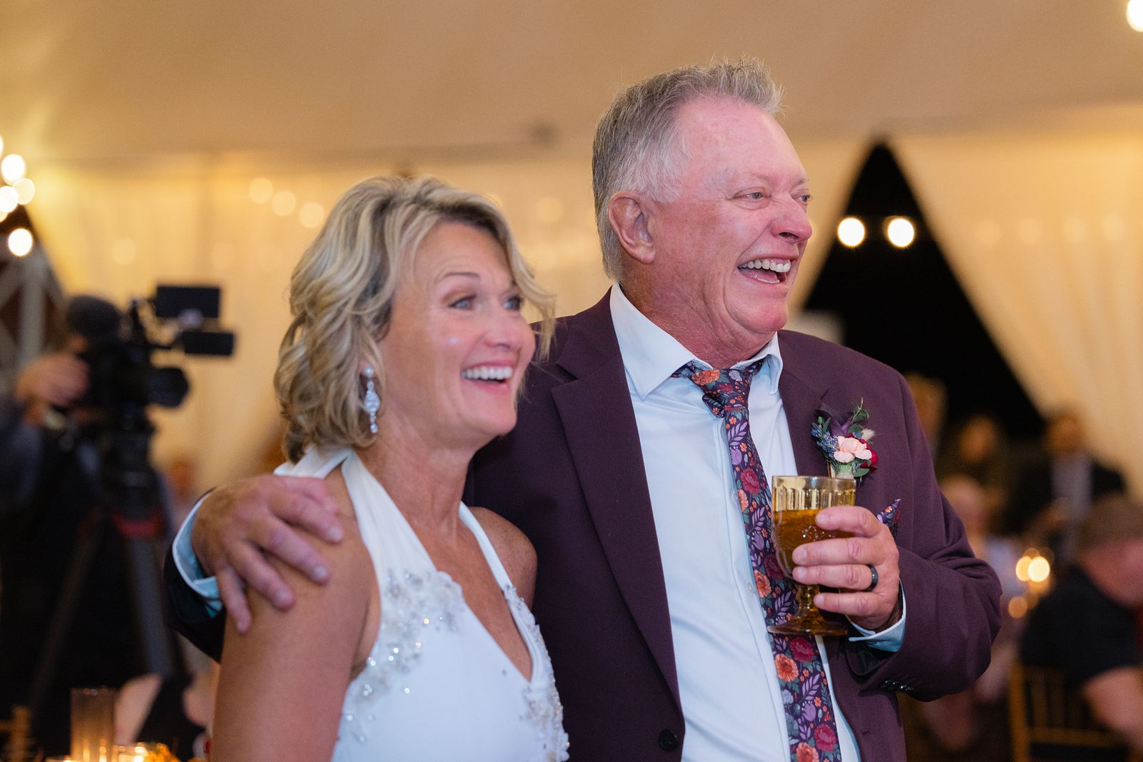 Shannon and Brian with their drinks during the toasts